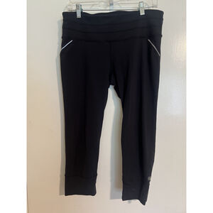 Athleta Crop Leggings Womens Large Tall Black Reflective Active Pants *read